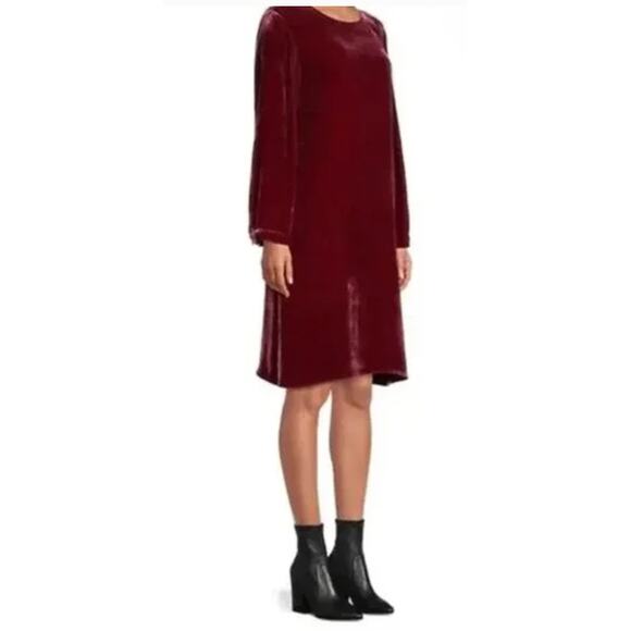 Eileen Fisher woman velvet long sleeve burgundy red dress Small - Picture 2 of 3